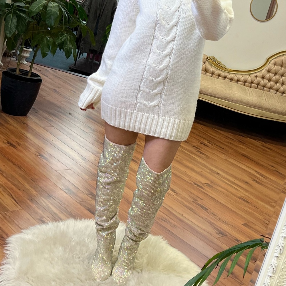Tall slouch rhinestone boots